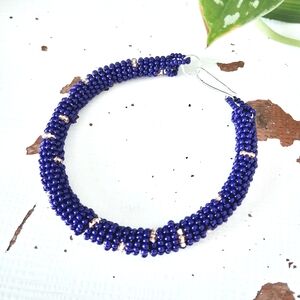 Chic Beaded Rope Bracelet Navy Blue and Gold, 8"